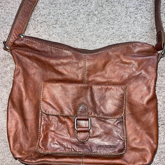 Jack Georges Brown Distressed Leather Crossbody Bag - Picture 2 of 8